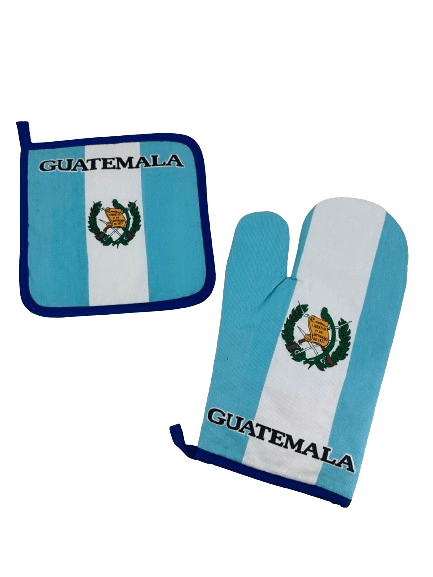 Juego de cocina y barbacoa con bandera de Guatemala, 3 piezas, con delantal, manopla para horno y agarradera