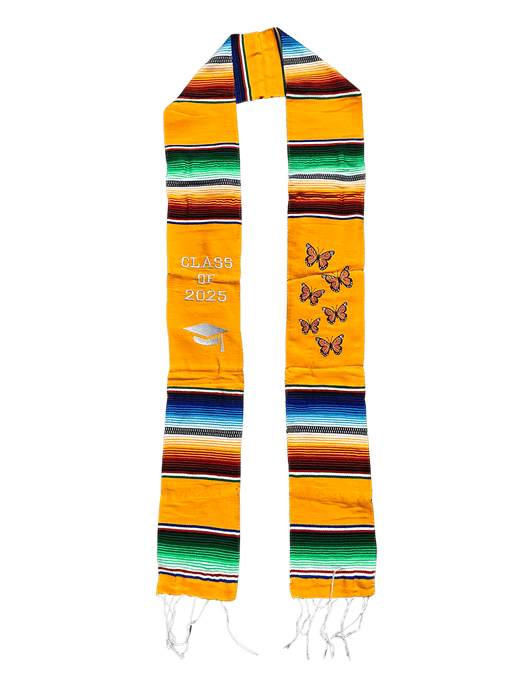 "Class of 2025" Yellow with Orange Butterflies Sarape Graduation Stole