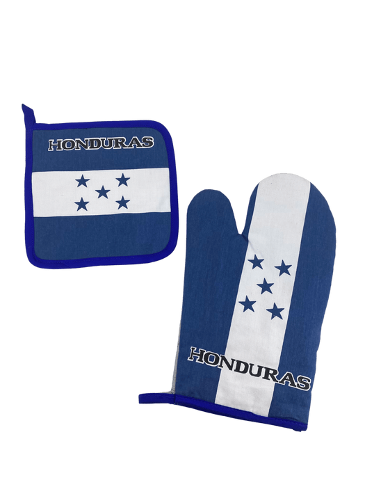 Juego de cocina y barbacoa con bandera de Honduras, 3 piezas, con delantal, manopla para horno y agarradera