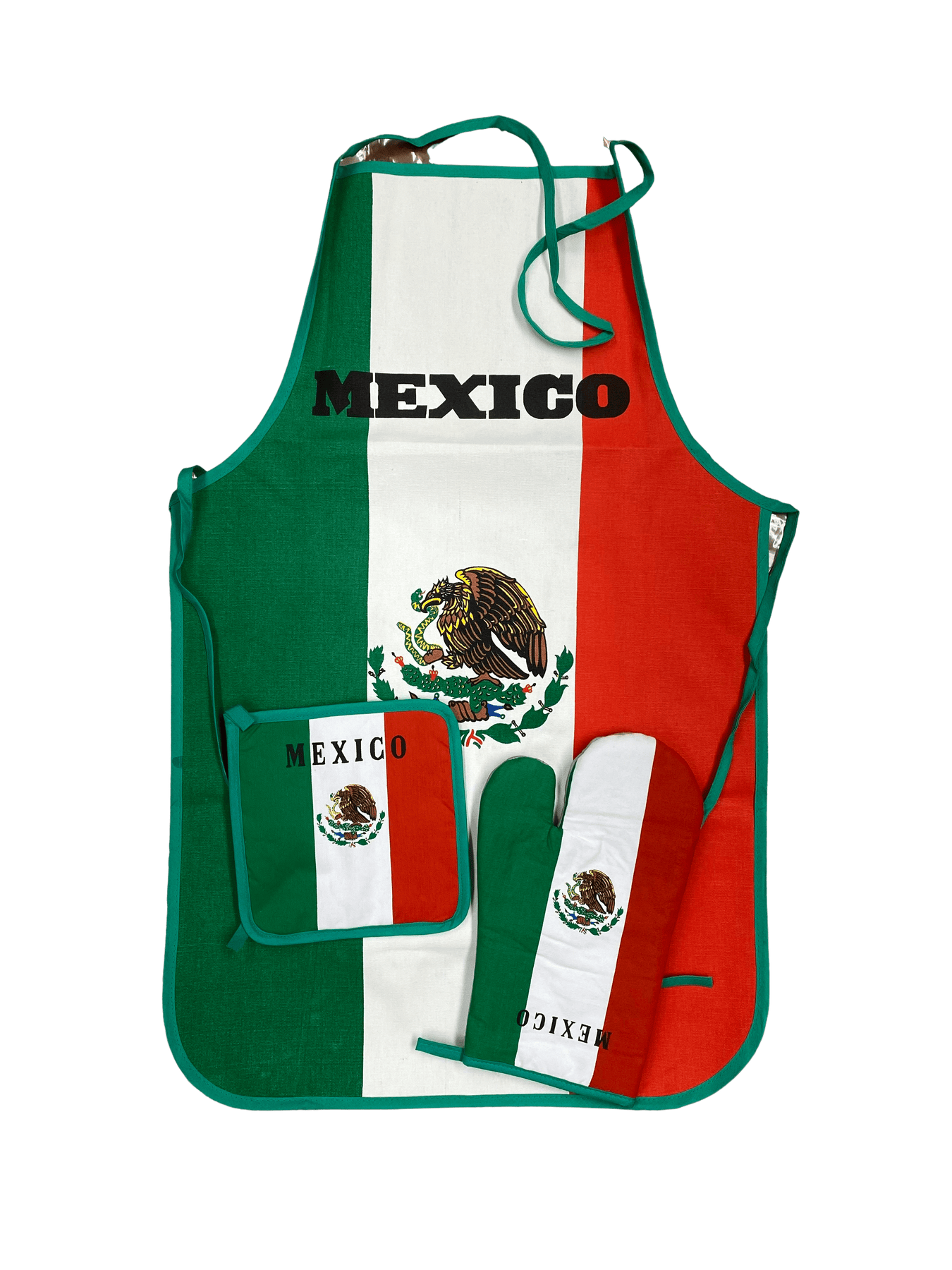 Juego de cocina con bandera nacional, delantal, manopla para horno y agarradera