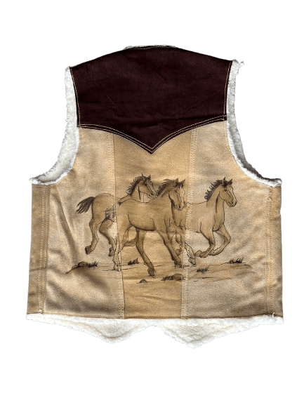 Horse Stampede Leather Vest with Fur Inside