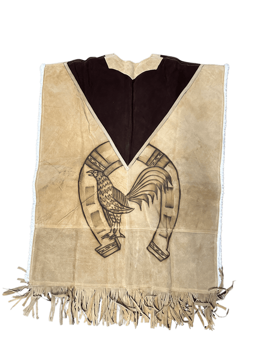 Rooster inside Horseshoe Leather Poncho With Fur Inside