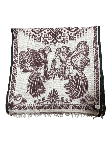 Burgundy and White Roosters Fighting Poncho/Gaban