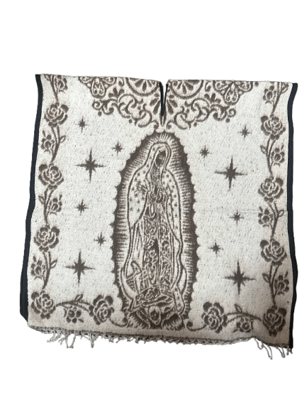 Brown and White Virgen de Guadalupe Poncho/Gaban