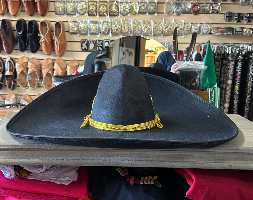 Sombrero Charro Mariachi with Only Hatband Black and Gold