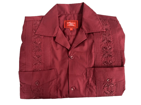 All Burgundy Collared Guayabera Shirt