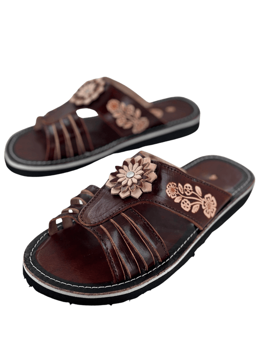 Leather Sandal - Flower in Middle Slip On