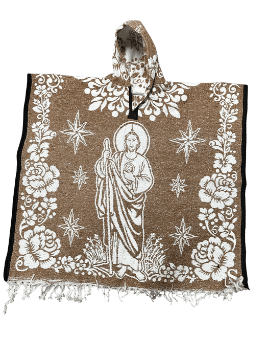 Light Brown and White San Judas Tadeo Poncho/Gaban with Hoodie / Gorro