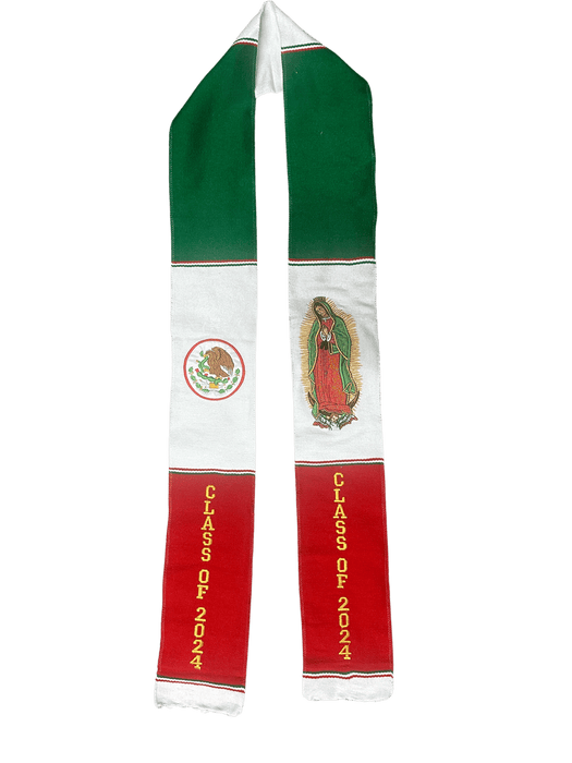 “Clase de 2024” Tricolor con Estola de Graduación Sarape Virgen de Guadalupe