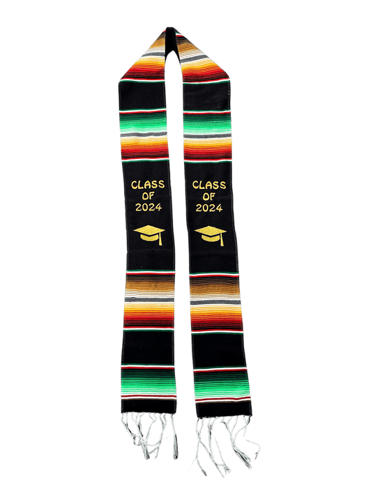 Estola de graduación Sarape multicolor negra "Clase de 2024"