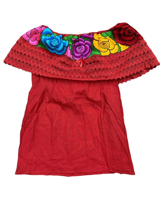 Women's Floral Embroidered Decorative Neckline Shirt