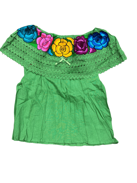 Women's Floral Embroidered Decorative Neckline Shirt