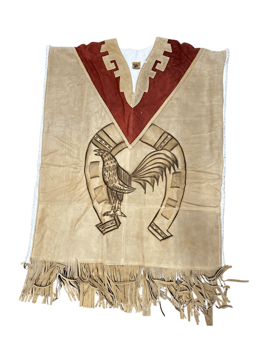 Rooster inside Horseshoe Leather Poncho With Fur Inside