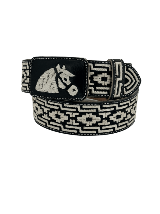 Black Horse Buckle with Full Grecca Diamond Cinto de 2" Piteado Original