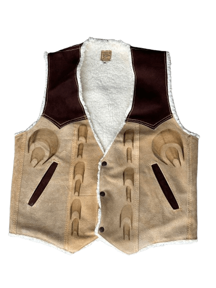 Horse Stampede Leather Vest with Fur Inside