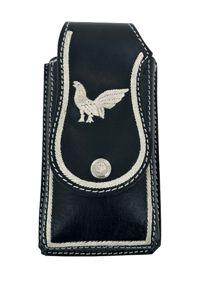 Funda para teléfono de cuero piteado con cabeza de caballo negra