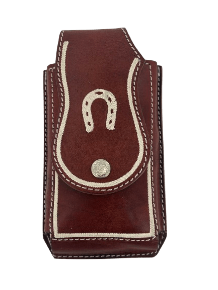 Funda para teléfono de cuero piteado con cabeza de caballo negra