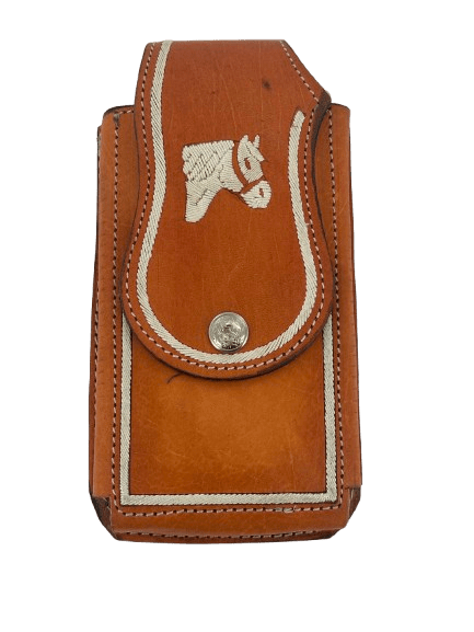 Funda para teléfono de cuero piteado con cabeza de caballo negra