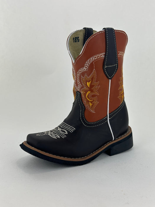 Boys' Dark Brown with Honey Tube Square Toe Rodeo Boot