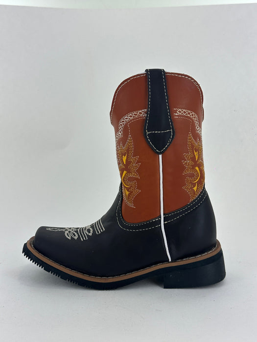 Boys' Dark Brown with Honey Tube Square Toe Rodeo Boot