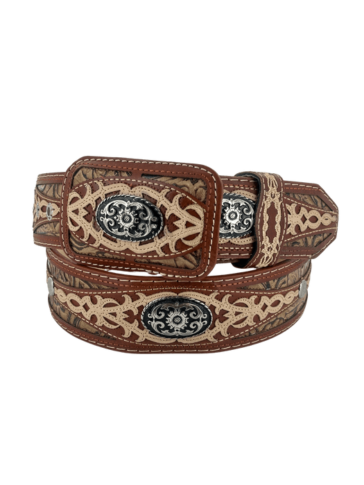 Chedron Embroidered with Silver Concho Western Leather Belt