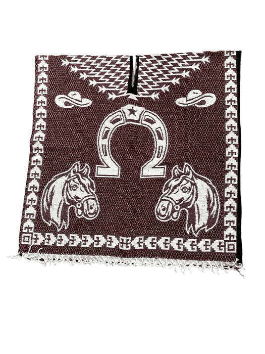 Burgundy and White Horse Shoe with Horses Poncho / Gaban