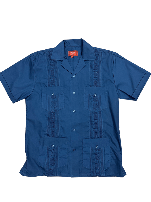 All Navy Blue Collared Guayabera Shirt