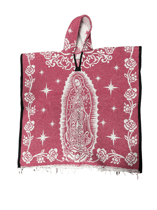 Hot Pink and White Virgen de Guadalupe Poncho/Gaban with Hoodie / Gorro