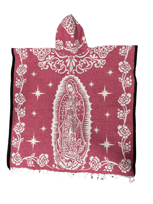 Hot Pink and White Virgen de Guadalupe Poncho/Gaban with Hoodie / Gorro