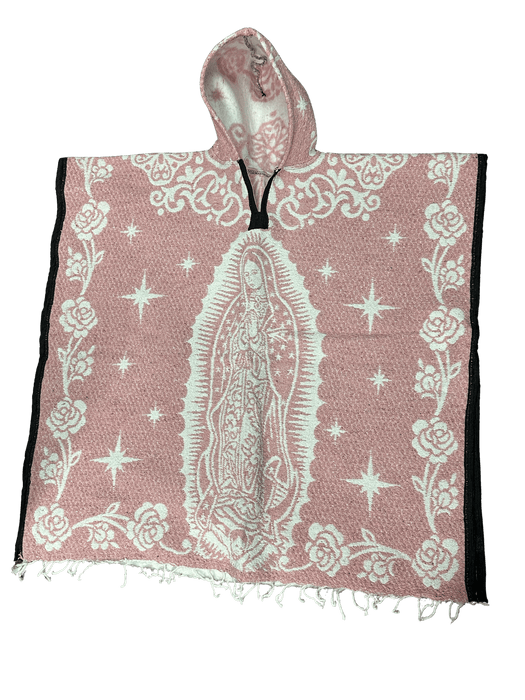 Light Pink and White Virgen de Guadalupe Poncho/Gaban with Hoodie / Gorro