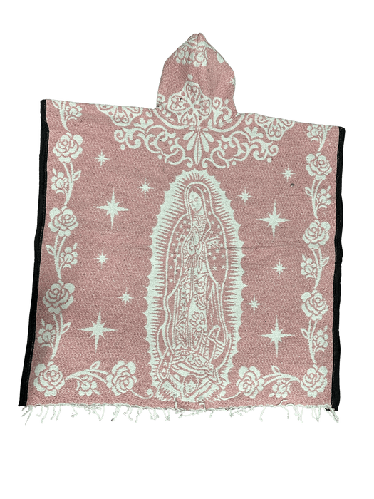 Light Pink and White Virgen de Guadalupe Poncho/Gaban with Hoodie / Gorro