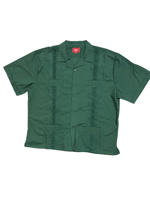 All Green Collared Guayabera Shirt