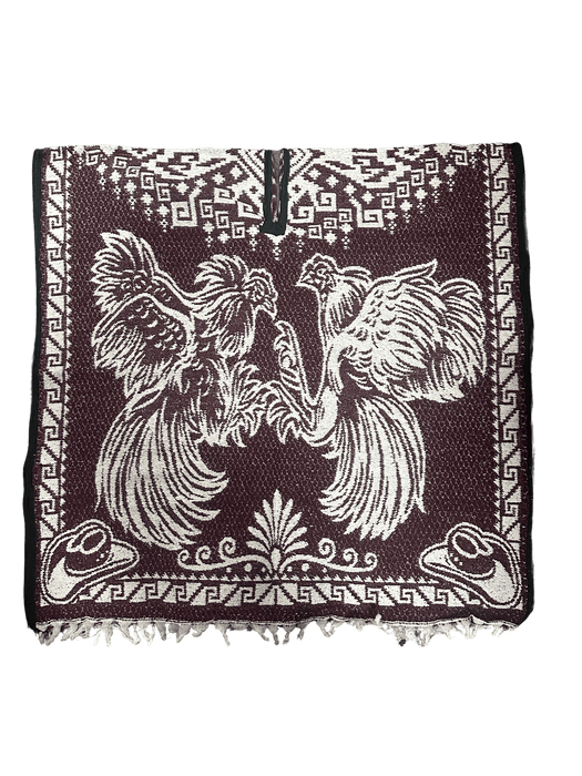 Burgundy and White Roosters Fighting Poncho/Gaban