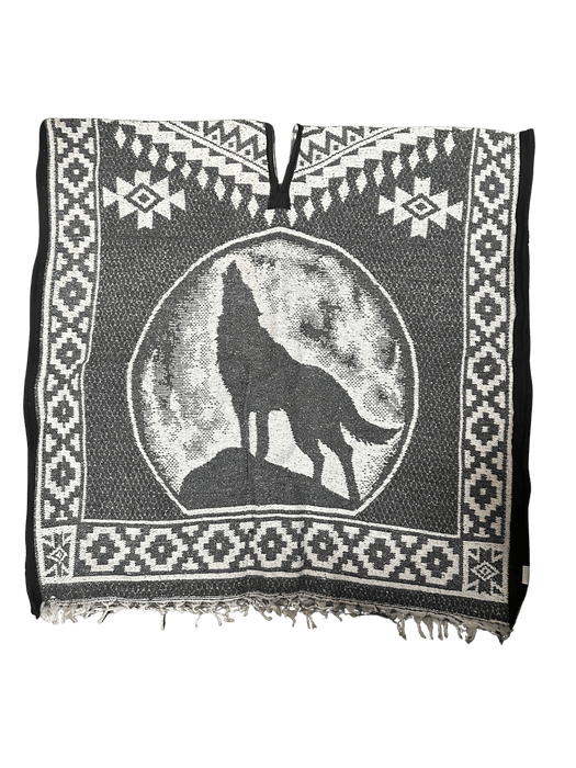 Grey and White "Wolf Howling at The Moon" Poncho/Gaban