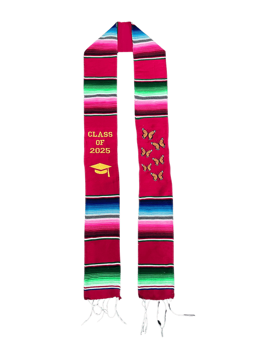 "Class of 2025" Fuchsia with Orange Butterflies Sarape Graduation Stole