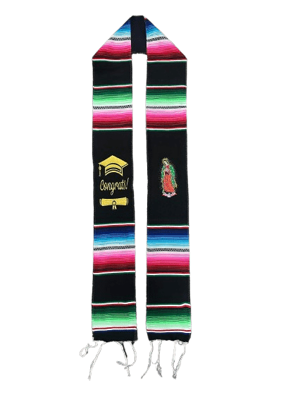 "Class of 2025" Black "Congrats" with the "Virgen de Guadalupe" Sarape Graduation Stole