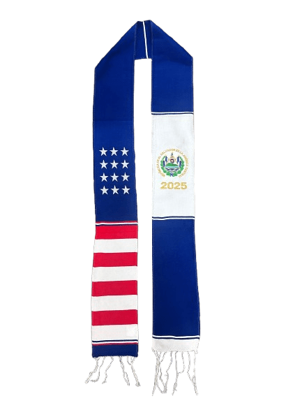 "Class of 2025" "USA" and "El Salvdaro" Theme Sarape Graduation Stole