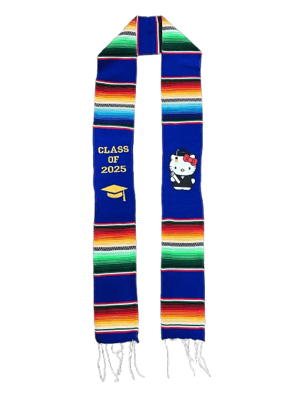 "Class of 2025" Blue with "Hello Kitty" Sarape Graduation Stole