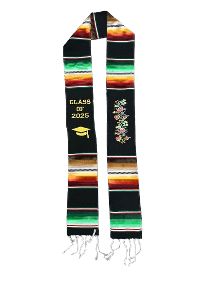 "Class of 2025" Black with Flower Embroidery Multicolor V1 Sarape Graduation Stole