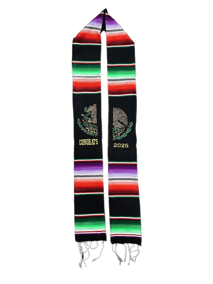 "Class of 2025" Black with "Escudo de Mexico" Sarape Graduation Stole