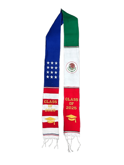 "Class of 2025" USA and Mexico Theme Sarape Graduation Stole