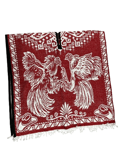 Poncho/Gaban de lucha de gallos rojos y blancos