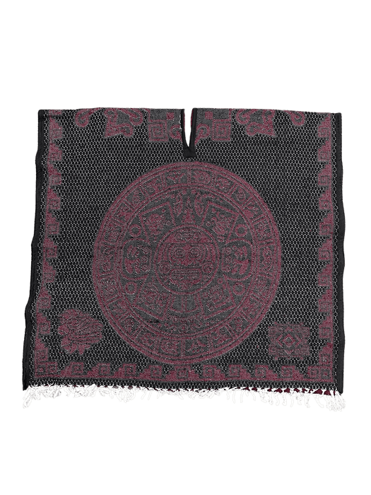 Black and Burgundy Aztec Calendar with Warrior Poncho/Gaban