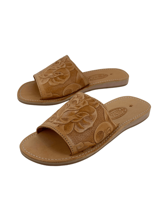 Tan Sandra Printed Rose Slides Huarache