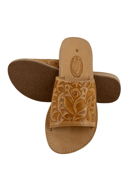 Tan Sandra Printed Rose Slides Huarache