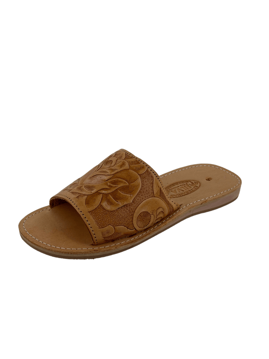 Tan Sandra Printed Rose Slides Huarache