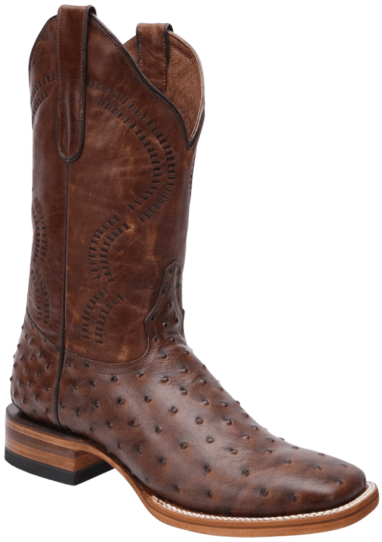 Brown Square Toe Ostrich / Avestruz Print Leather Boot — Rodeo 