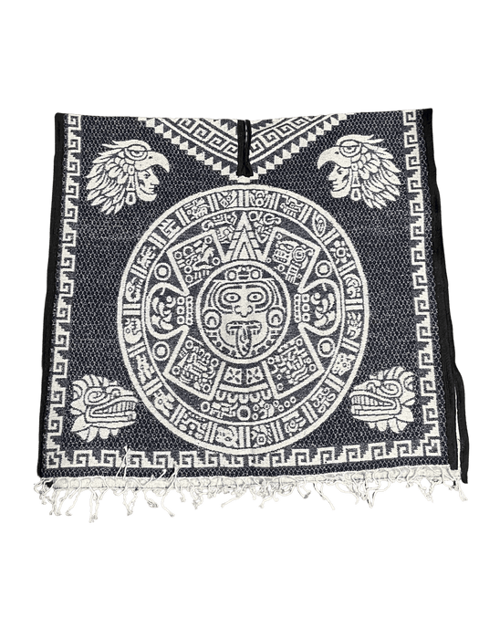 Poncho/Gaban Calendario Azteca Doble Blanco y Azul Marino