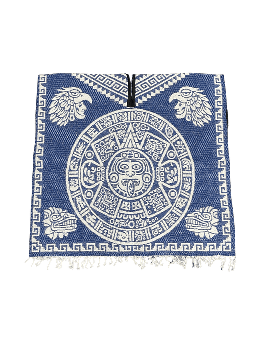 White and Blue Double Aztec Calendar Poncho/Gaban