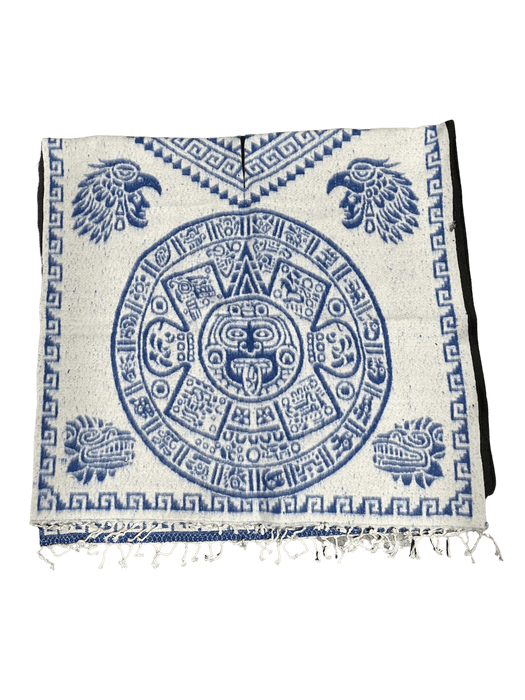 White and Blue Double Aztec Calendar Poncho/Gaban